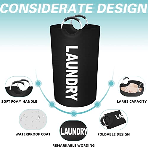 StorageRight 90L Large Laundry Basket, Laundry Hamper, Dirty Clothes Hamper for Laundry, Collapsible, Waterproof Laundry Baskets with Foam Protected Aluminum Handles for Laundry, Dorm, Family (Black) - Image 3