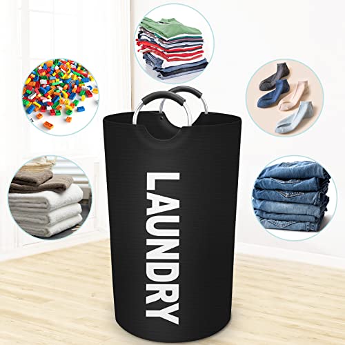 StorageRight 90L Large Laundry Basket, Laundry Hamper, Dirty Clothes Hamper for Laundry, Collapsible, Waterproof Laundry Baskets with Foam Protected Aluminum Handles for Laundry, Dorm, Family (Black) - Image 5