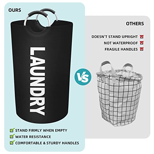 StorageRight 90L Large Laundry Basket, Laundry Hamper, Dirty Clothes Hamper for Laundry, Collapsible, Waterproof Laundry Baskets with Foam Protected Aluminum Handles for Laundry, Dorm, Family (Black) - Image 4