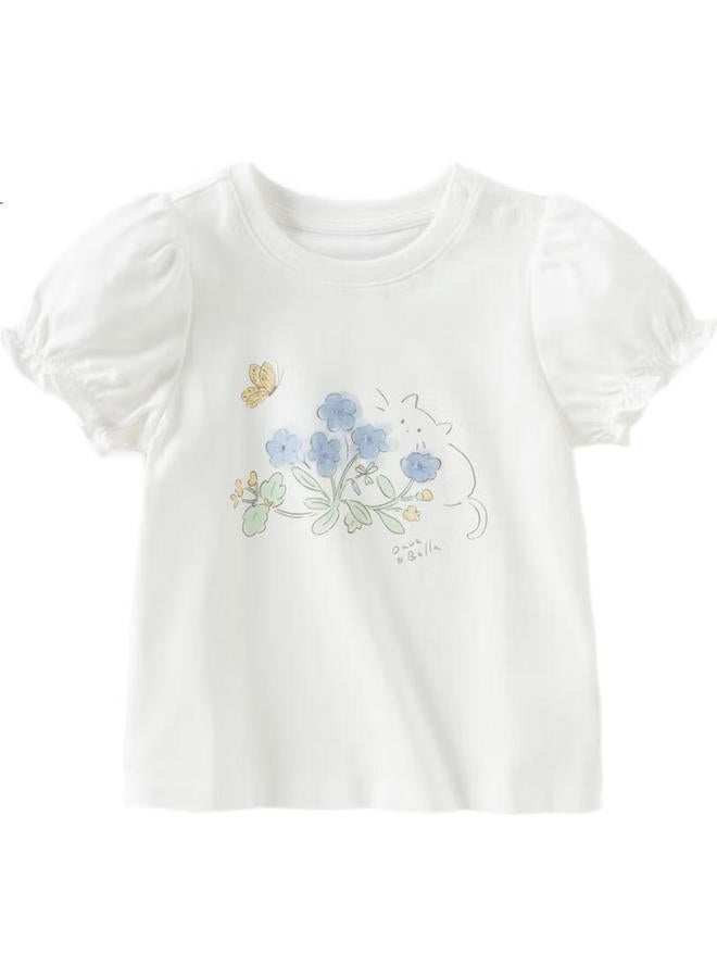 Dave & Bella David Bella Children'S Short Sleeve T-Shirt Summer Wear Girls Baby 5A Antibacterial Dust Mite Cotton Thin Top - Image 1