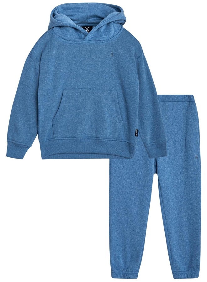 Volcom Toddler Boys Joggers Set - 2 Piece Fleece Pullover Hoodie and Jogger Pants - Matching Outfit for Little Boys (12M-7), Size 3T, Blue - Image 1