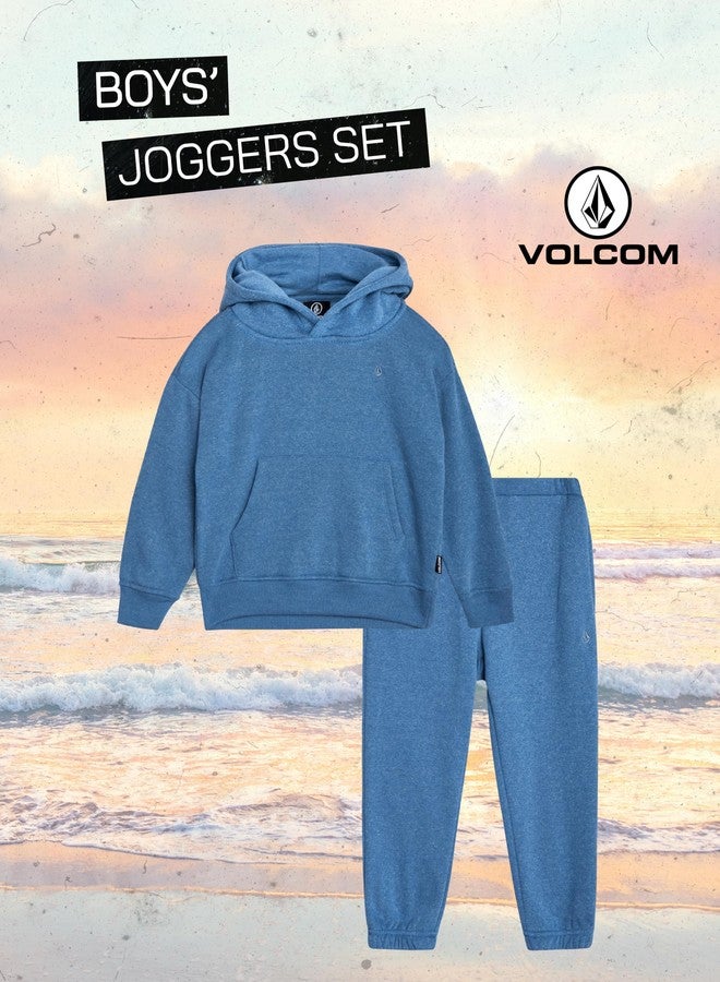Volcom Toddler Boys Joggers Set - 2 Piece Fleece Pullover Hoodie and Jogger Pants - Matching Outfit for Little Boys (12M-7), Size 3T, Blue - Image 2