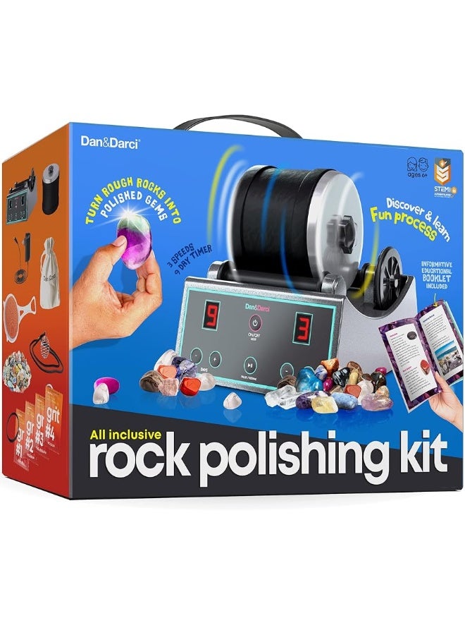 Advanced Professional Rock Tumbler Kit - with Digital 9-Day Polishing Timer & 3 Speed Settings - Turn Rough Rocks into Beautiful Gems : Great Science & STEM Gift for Kids All Ages : Geology Toy