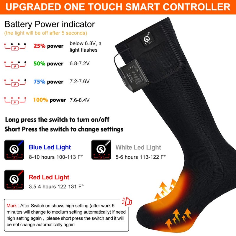 SNOW DEER 2023 Upgraded Rechargeable Electric Heated Socks 7.4V 2200Mah Battery Powered Cold Weather Heat Socks For Men Women Outdoor Riding Camping Hiking Motorcycle Skiing Warm Winter Socks - Image 2