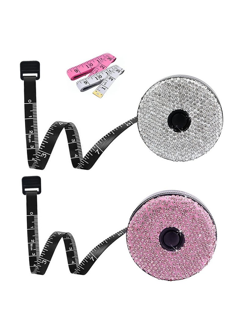 SYOSI Bling Soft Measuring Tape Inch Tape, Push Button Retract Tailor Craft Ruler Used for Sewing Body Waist Measuring, Mini Home and Office Double Scale 60 inch or 150cm Measure Tools White or Pink - Image 1