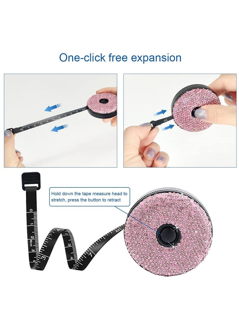 SYOSI Bling Soft Measuring Tape Inch Tape, Push Button Retract Tailor Craft Ruler Used for Sewing Body Waist Measuring, Mini Home and Office Double Scale 60 inch or 150cm Measure Tools White or Pink - Image 2