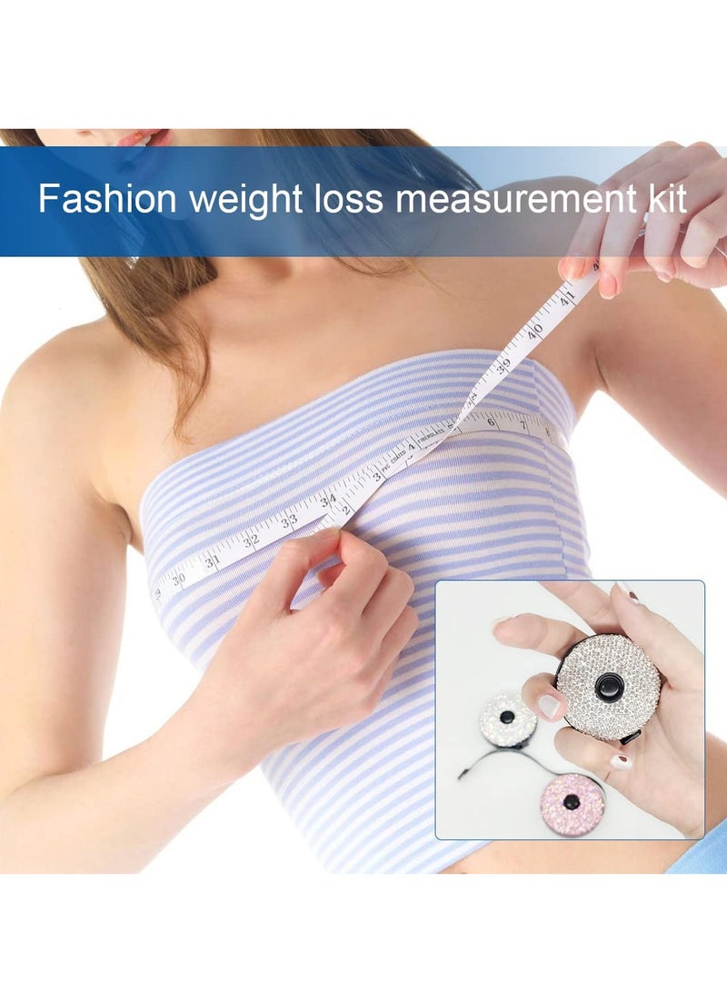 SYOSI Bling Soft Measuring Tape Inch Tape, Push Button Retract Tailor Craft Ruler Used for Sewing Body Waist Measuring, Mini Home and Office Double Scale 60 inch or 150cm Measure Tools White or Pink - Image 3
