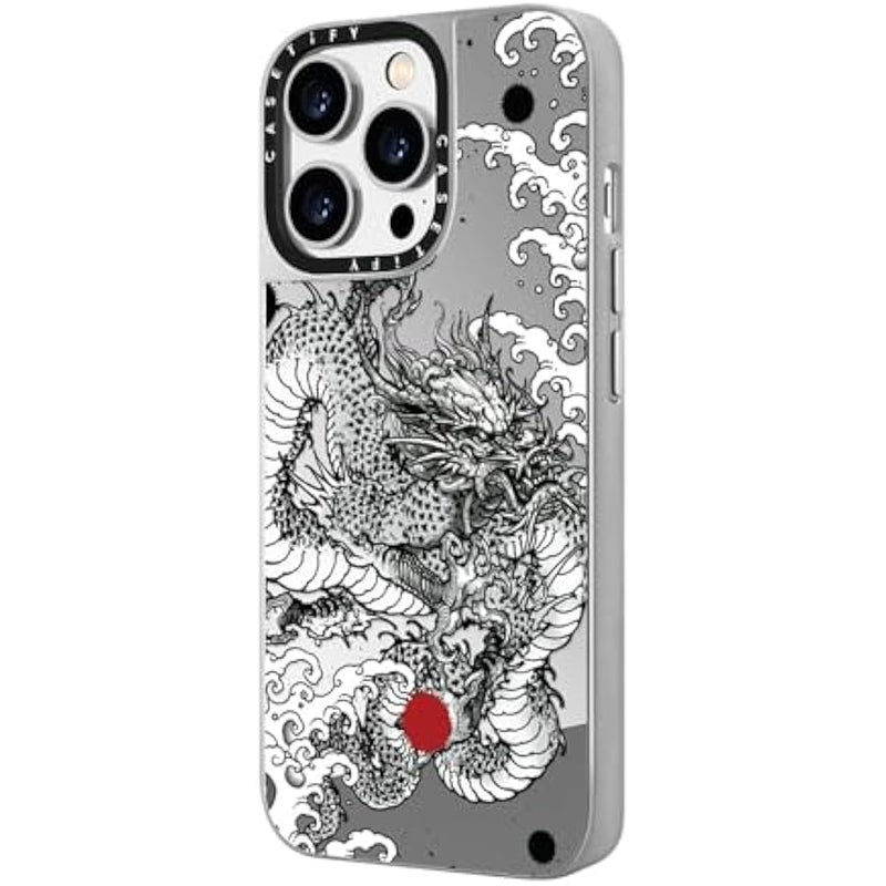 Casetify Mirror Case for iPhone 14 Pro Compatible with Magsafe - Power Dragon - Silver on Silver - Image 5