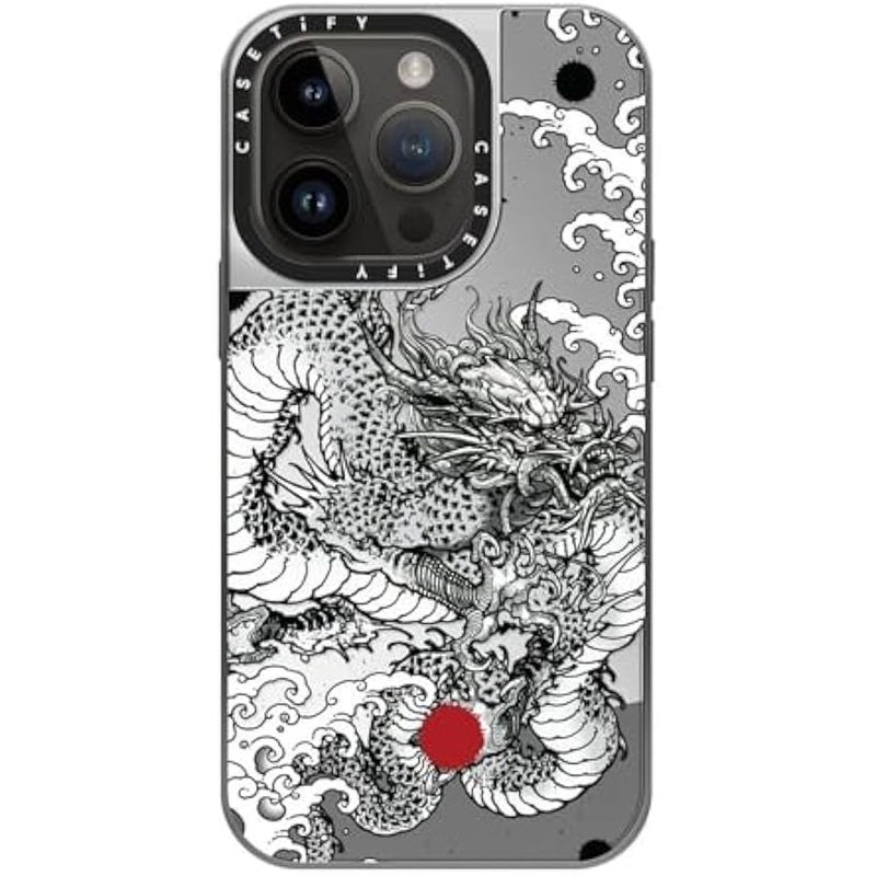 Casetify Mirror Case for iPhone 14 Pro Compatible with Magsafe - Power Dragon - Silver on Silver - Image 3
