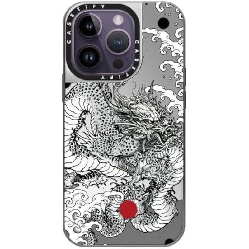 Casetify Mirror Case for iPhone 14 Pro Compatible with Magsafe - Power Dragon - Silver on Silver - Image 2