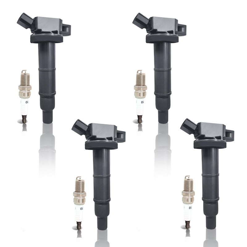 Ignition Coil UF333 Spark Plugs Compatible with Toyota Camry Corolla Scion TC Matrix Highlander Rav4 24L 2002 2003 2004 2005 2006 2007 2008 20092012 Set of 4 Spark Plug Coil packs