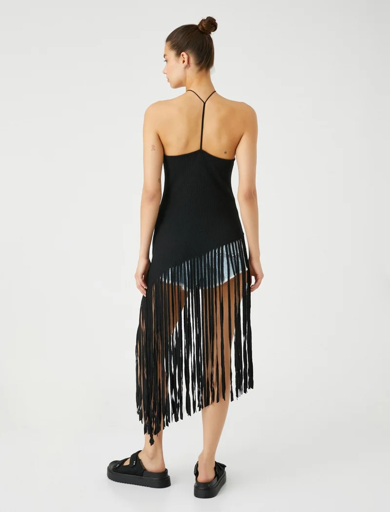 KOTON Halter Neck Blouse Tasseled Asymmetrical Cut Ribbed