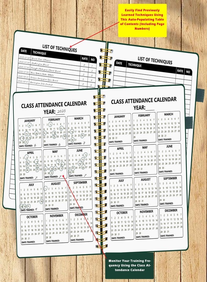 LKTHSEEK Jiu Jitsu Training Journal BJJ Notebook for Martial Arts 134 Pages PU Cover Spiral Bound A5 Size Planner Style Notebook to Log Techniques Goals and Rolling Notes Ideal for Gift - Image 4
