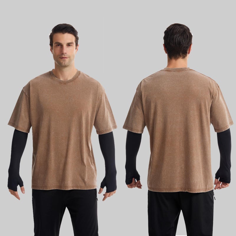 Eadali 1 Pack Menâ€™s Oversized T-Shirts â€“ Washed Cotton Loose Fit Tees, Drop Shoulder Crew Neck, Vintage Baggy Style Streetwear Tops(A-Brown,XL) - Image 2