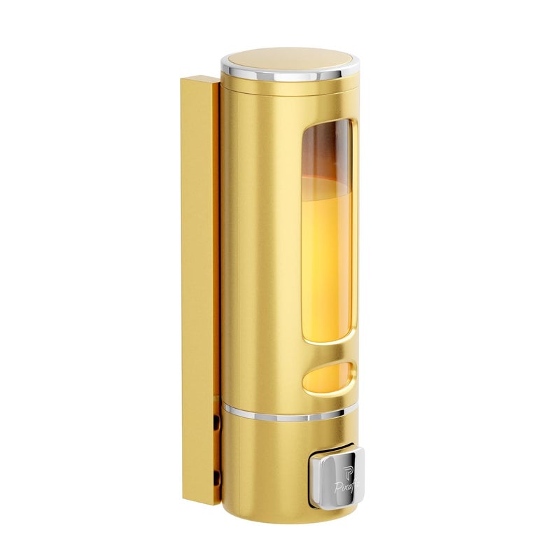 Pixaflo Plastic Elix Liquid Sanitizer Shower Gel Dish Wash Soap Dispenser For Bathroom Kitchen 400 Ml Capacity Wall Mounted Gold Pack Of 1 - Image 1
