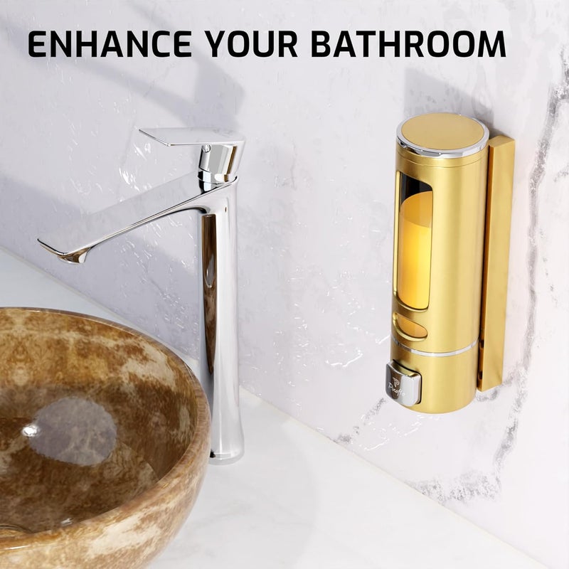 Pixaflo Plastic Elix Liquid Sanitizer Shower Gel Dish Wash Soap Dispenser For Bathroom Kitchen 400 Ml Capacity Wall Mounted Gold Pack Of 1 - Image 2