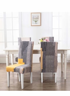Excefore Dining Chair Covers 4 Pack Stretch Seat Kitchen for Slipcover Chairs(Gray Orange)  - Image 2