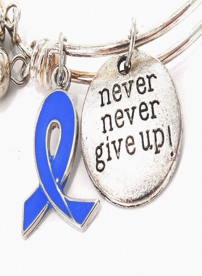 fiona Awareness Bangles For Women - Colon Cancer Awareness Bracelets Charm Bangle - Blue Ribbon Positive Inspirational Message Charm Bangle 1 pc - Image 4