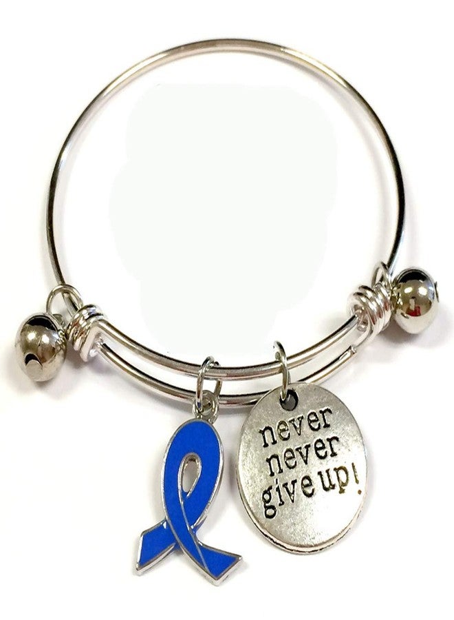 fiona Awareness Bangles For Women - Colon Cancer Awareness Bracelets Charm Bangle - Blue Ribbon Positive Inspirational Message Charm Bangle 1 pc - Image 1