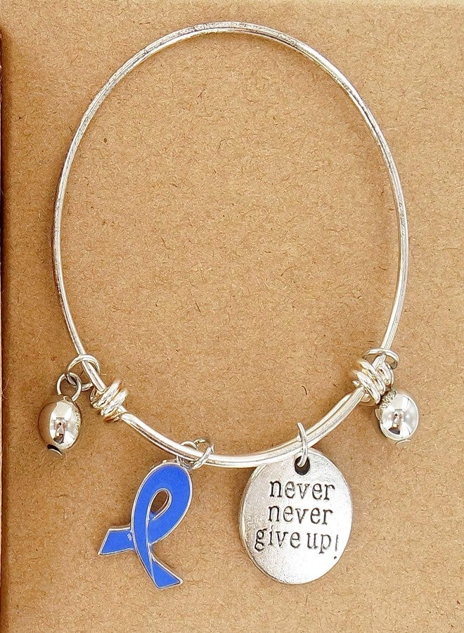 fiona Awareness Bangles For Women - Colon Cancer Awareness Bracelets Charm Bangle - Blue Ribbon Positive Inspirational Message Charm Bangle 1 pc - Image 3