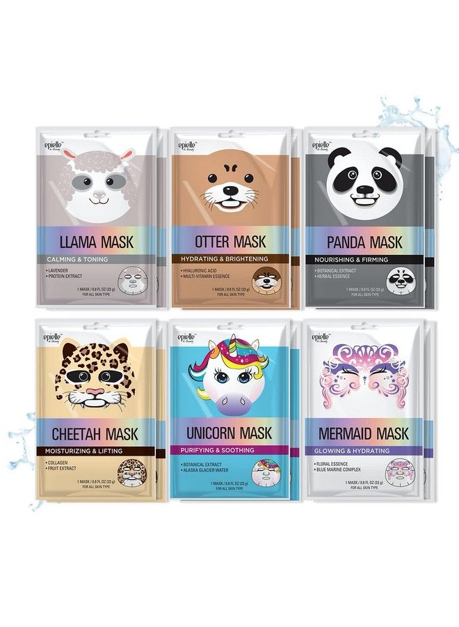 Epielle Character Sheet Masks : Animal Spa Mask : For All Skin Types : Spa gifts for women Birthday Party Gift for her kids Girls Night Skincare Party Stocking Stuffers (Assorted 12 pk) - Image 1