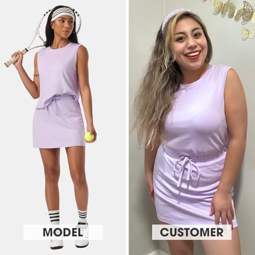 EXLURA Womens Summer 2 Piece Short Skirt Sets Sleeveless Top and Tennis Skorts Dressy Cotton Matching Sweatsuits Outfits 2025 - Image 3