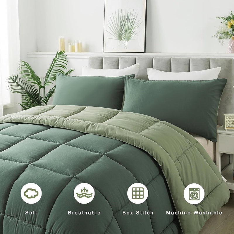 DOWNCOOL Full Size Comforter Sets -All Season Bedding Comforters Sets with 2 Pillow Cases -3 Pieces Bed Set Down Alternative Comforter Set -Double Green Bedding Sets Full(82"x86") - Image 3