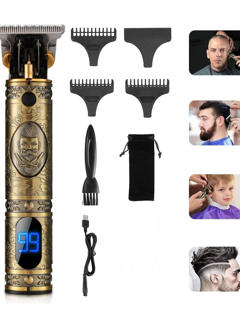 Rechargeable Cordless Professional Beard Hair Trimmer With Combs Brush Gold - Image 1
