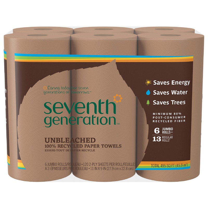 Seventh Generation Unbleached Paper Towels 100 Recycled Paper 6 Count Pack of 4