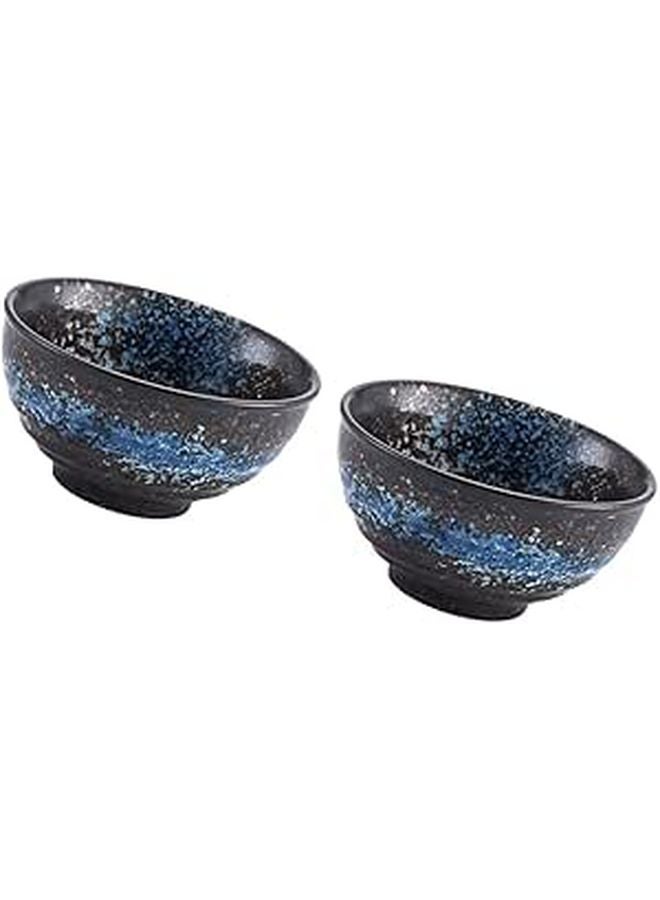 Japanese Style Rustic Stoneware Soup Rice Bowls Set of 2 Large Asian Home Dining Tableware - Image 1