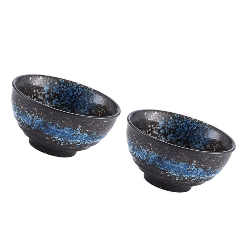 Japanese Style Rustic Stoneware Soup Rice Bowls Set of 2 Large Asian Home Dining Tableware - Image 2