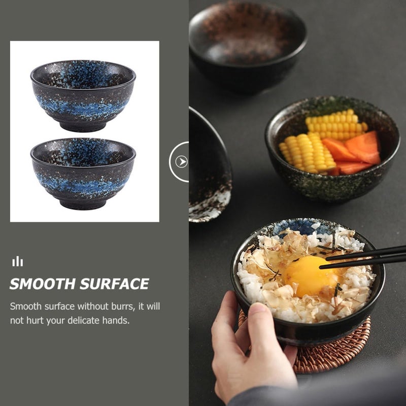 Japanese Style Rustic Stoneware Soup Rice Bowls Set of 2 Large Asian Home Dining Tableware - Image 5
