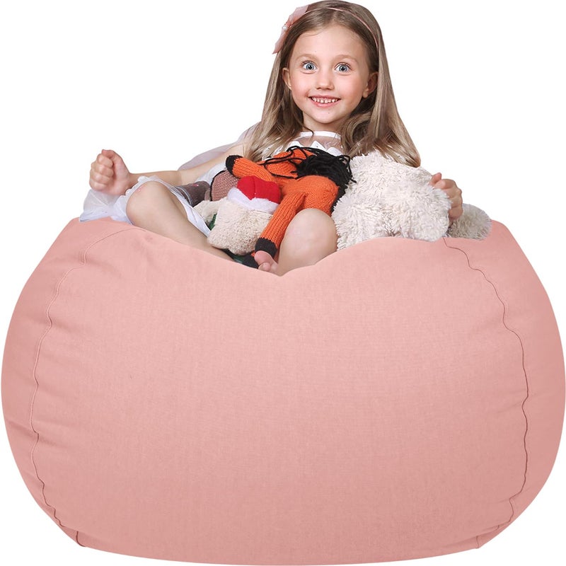 WEKAPO Stuffed Animal Storage Bean Bag Chair Cover for Kids Stuffable Zipper Beanbag for Organizing Children Plush Toys Large Premium Cotton Canvas Solid Pink XLarge
