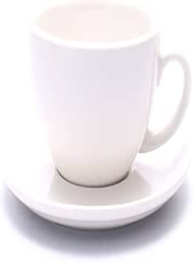 Coffeezone Cappuccino Barista Cup and Saucer Latte Art & Americano, New Bone China Coffee Shop Use (Glossy White, 8.5 oz)