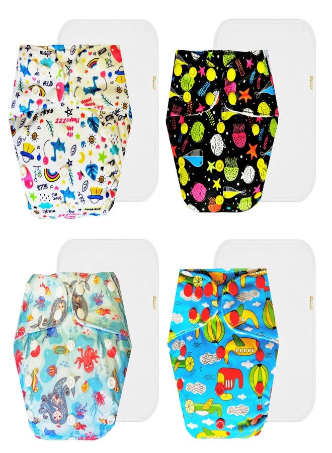 Dumbledo Premium Cloth Diaper with Cotton Insert (Pack of 4) | Snug Fit | Leakproof | Quick Dry | Worry-Free Diapering | 3 Months - 3 Years | Unisex Baby - Image 1