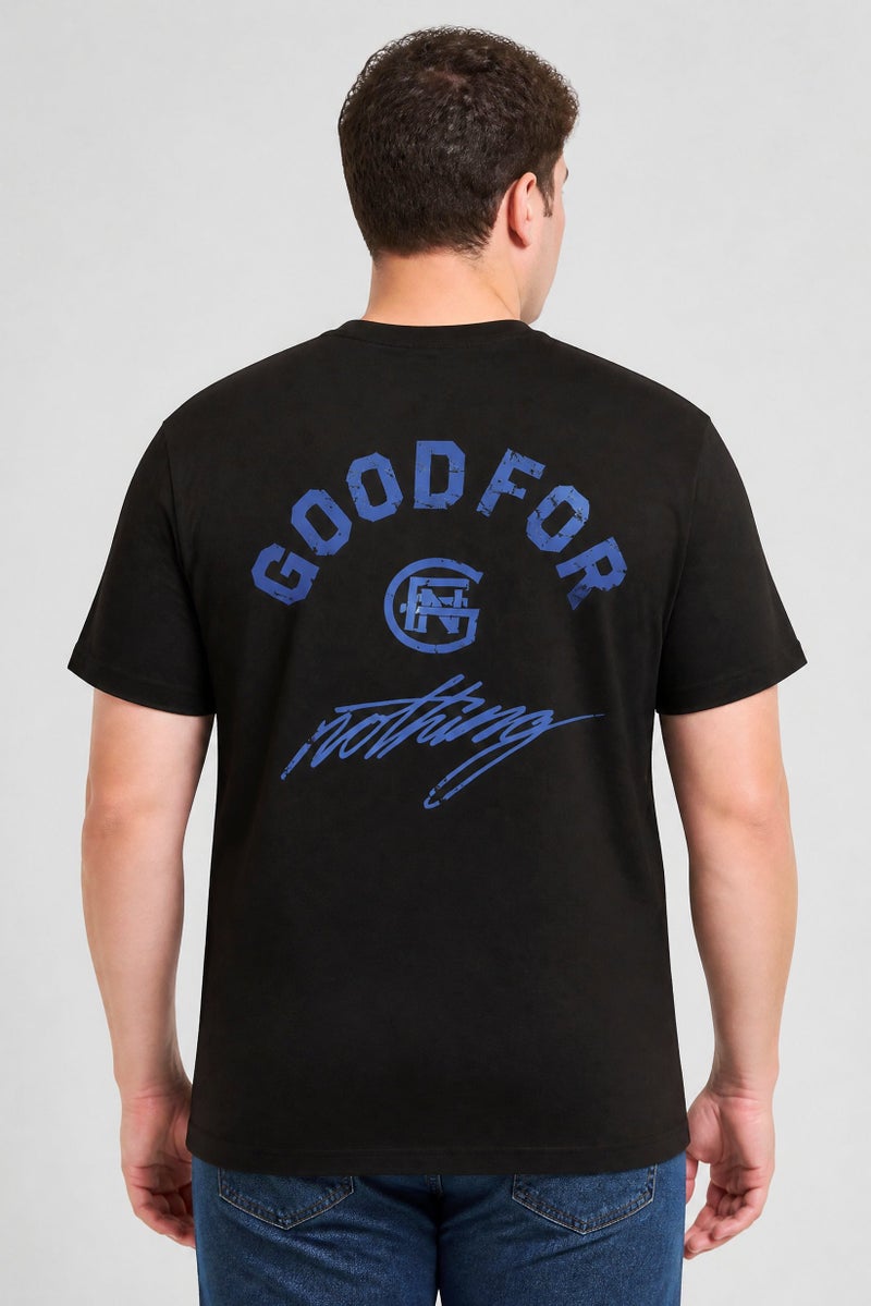 GOOD FOR NOTHING Men Crew Neck Short Sleeve Brand Logo T-Shirt, Black - Image 3