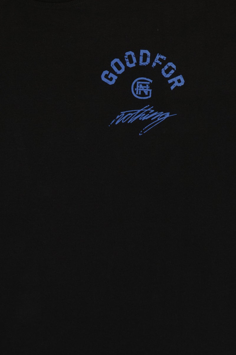 GOOD FOR NOTHING Men Crew Neck Short Sleeve Brand Logo T-Shirt, Black - Image 4