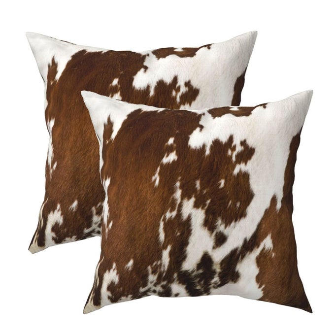 WESTERN COW PRINT THROW PILLOWS COVER BROWN FAUX FUR COWHIDE DECORATIVE PILLOW COVERS 20X20 INCH SET OF 2 FARMHOUSE ANIMAL PRINT PILLOWCASE SQUARE CUSHION COVER FOR HOME COUCH SOFA BED ROOM DECOR