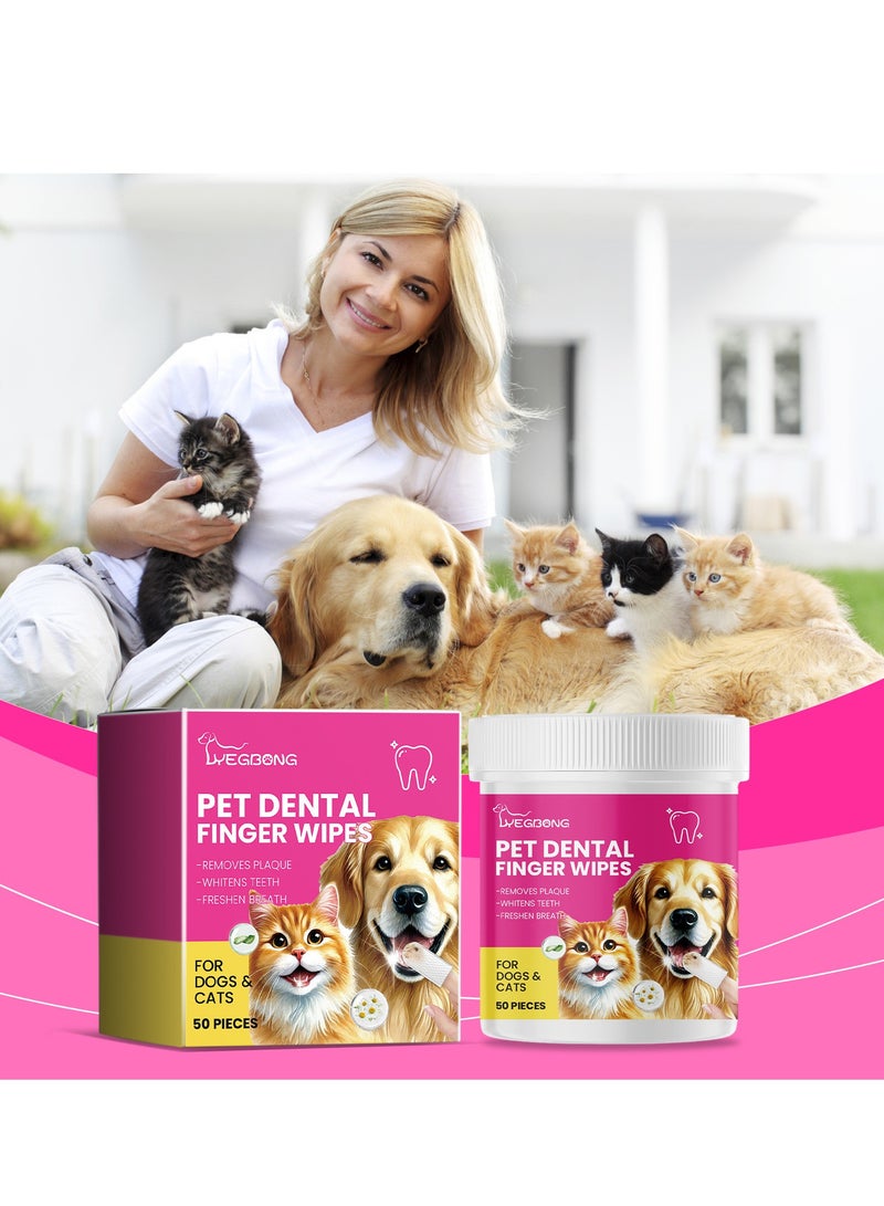 Generic Pet Gentle Teeth Wipes, Cat  Dog Dental Care Finger Wipes, Natural and Safe for Removing Dirt Crust and Discharge, Hypoallergenic (50pcs)  - Image 2