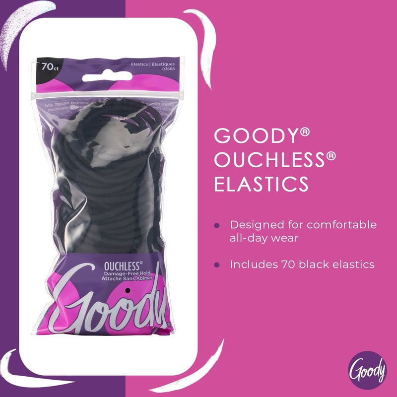 Goody Ouchless Hair Elastics â€“ No Pull, No Breakage, Tangle-Free Hold for Thick, Curly, Coily & Textured Hair â€“ 70 Count, Black, Long-Lasting Ponytail Holders for Women & Men - Image 2