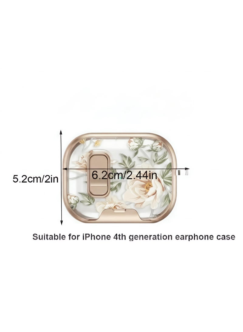 Luxury Floral Case for AirPods 4 with Safety Lock and Phone Stand - Rose Gold - Image 2