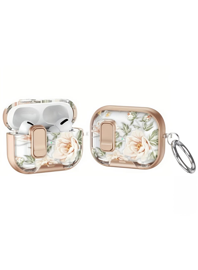 Luxury Floral Case for AirPods 4 with Safety Lock and Phone Stand - Rose Gold - Image 3
