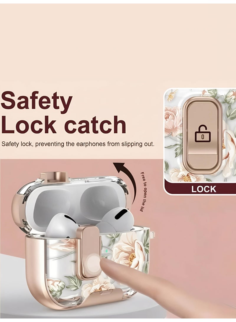 Luxury Floral Case for AirPods 4 with Safety Lock and Phone Stand - Rose Gold - Image 4