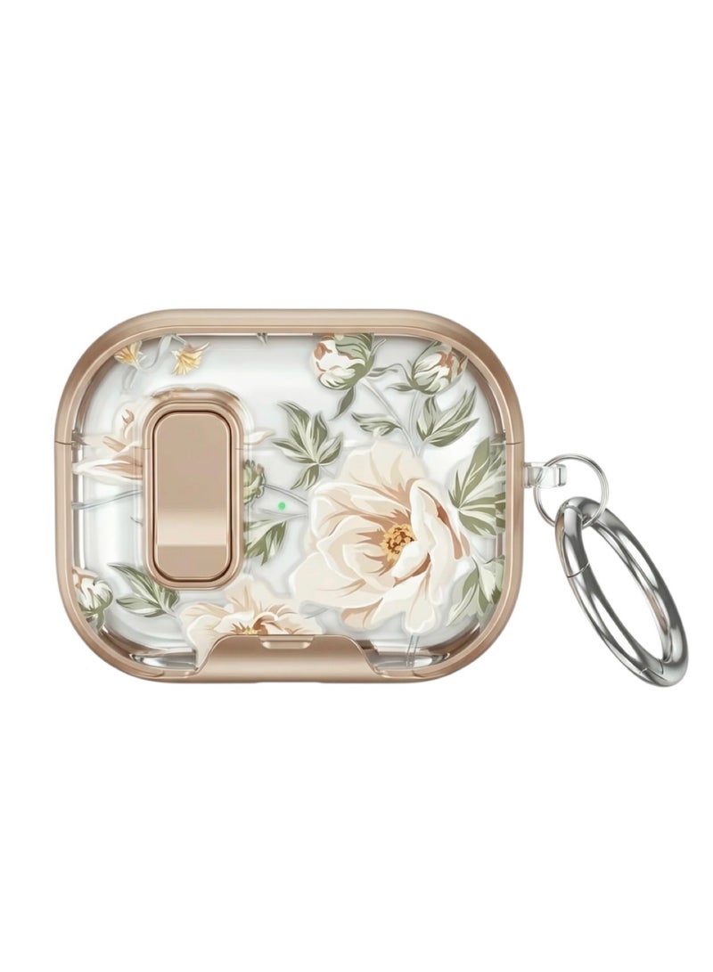 Luxury Floral Case for AirPods 4 with Safety Lock and Phone Stand - Rose Gold - Image 1