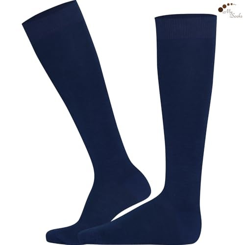 Mysocks جوارب ميسوك عالية الركبة للنساء والرجال من القطن الممشط بدون كعب طويل، أزرق داكن، 8-11 - Image 4