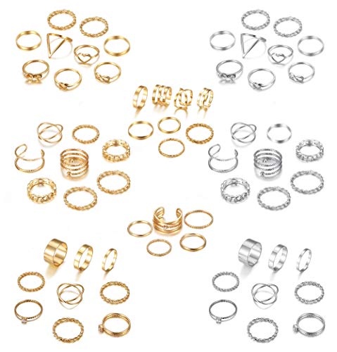 LOYALLOOK 65PCS Bohemian Knuckle Ring Midi Set Hollow Silver Gold Vintage Stackable Rings Fashion Finger for Women - Image 1