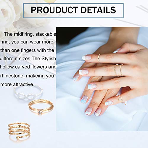 LOYALLOOK 65PCS Bohemian Knuckle Ring Midi Set Hollow Silver Gold Vintage Stackable Rings Fashion Finger for Women - Image 5