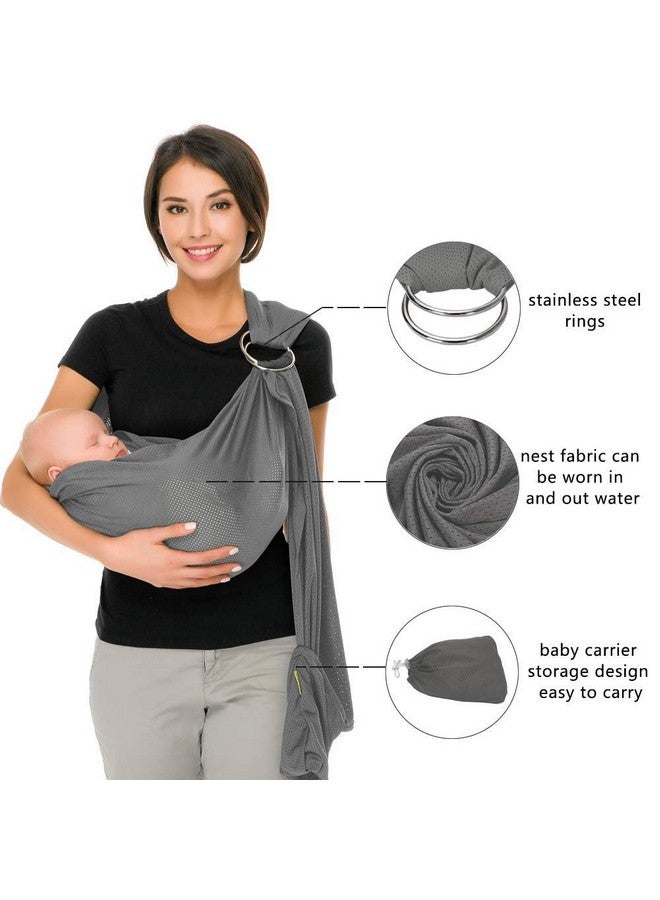 CUBY Water Baby Sling Carrier Lightweight Breathable Mesh Baby Ring Slings, Adjustable Quick-Drying Ring Sling Baby Carrier for Newborn Kids Toddlers Summer Swimming Pool Beach(Light Gray) - Image 2