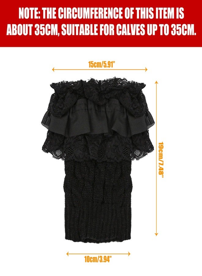 BuleVina 1 Pair of Womens Knit Boot Cuff Socks - Crochet Lace Trim Leg Warmers Toppers, Short Stretch Knitted Cuffs for Women, Solid Color Winter Warm Cuff Topper Gift (Black) - Image 2