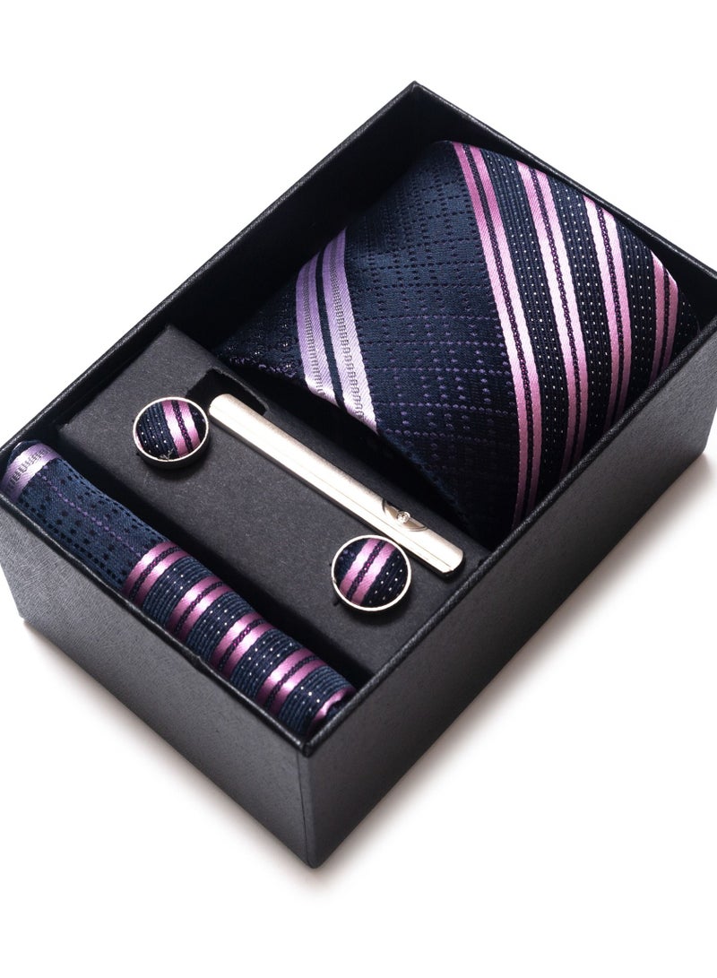 Fashionable Stripes Patterned Necktie Suit Gift Box Set